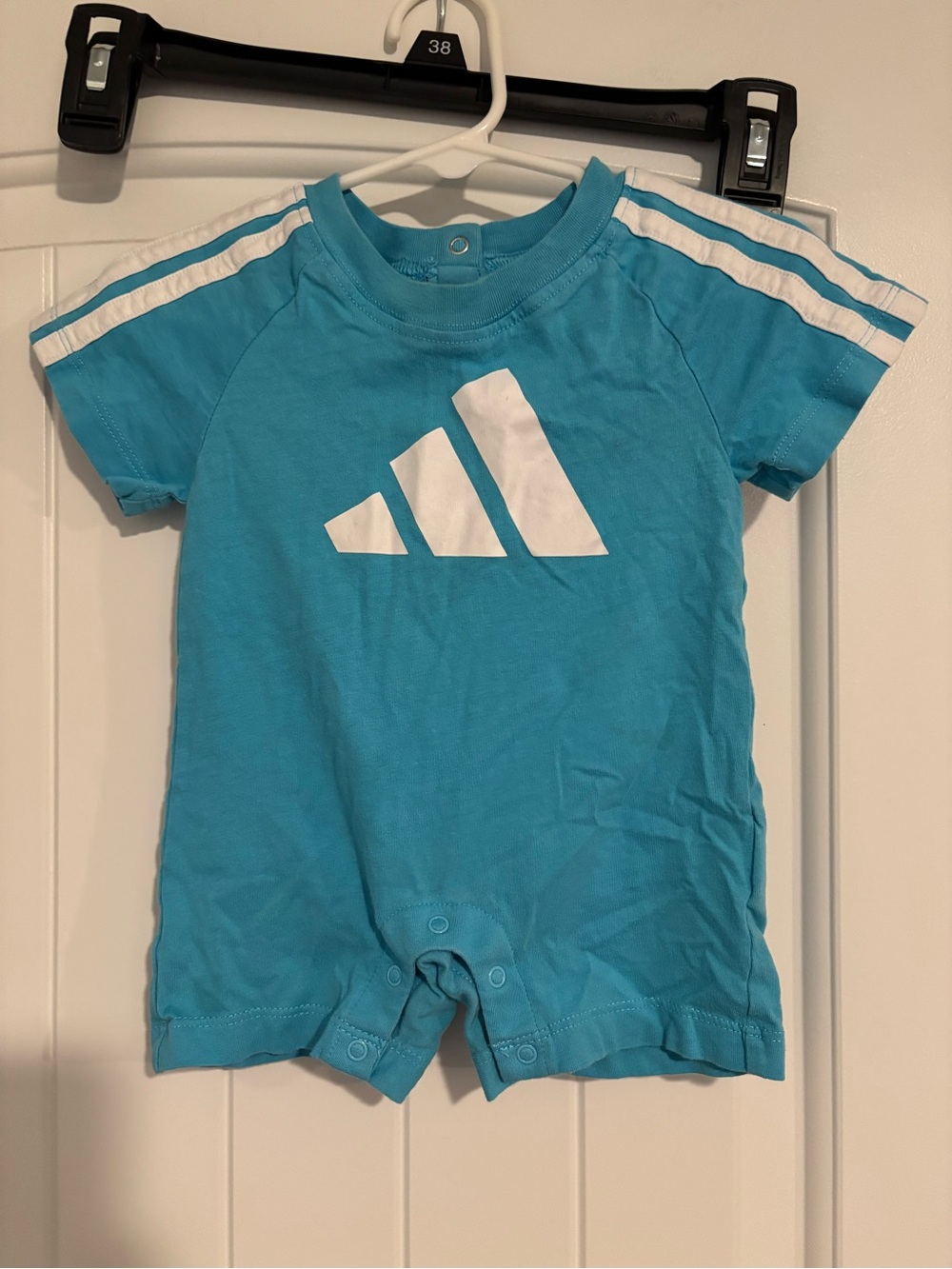 adidas Turquoise Baby Logo Romper with White Stripes